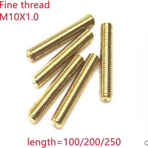 1pcs m10 x1.0 thread pitch 1mm Brass Fine thred Thread Rod bar Length 100/200/250mm