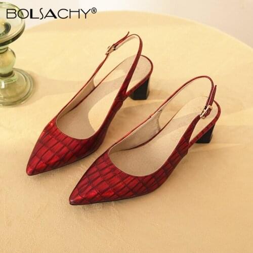 2021 Spring Shoes Woman 6CM Thick heel High Heels Sling backs Female Pointed Toe Women Shoes Office Lady Elegant Sandals White