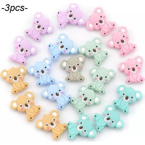 Mini Koala Beads Silicone Teethers 3pcs BPA Free Animal Shaped Pacifier Holder Accessories DIY silicone Bead Teething Necklace