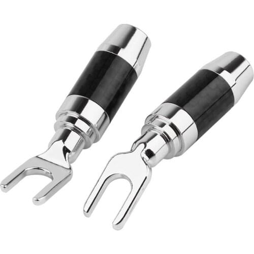 4PCS Speaker Plug Banana Male Audio Connectors U/Y Spade Acoustic Terminal Carbon Fiber Copper HIFI Banana Adapter DIY