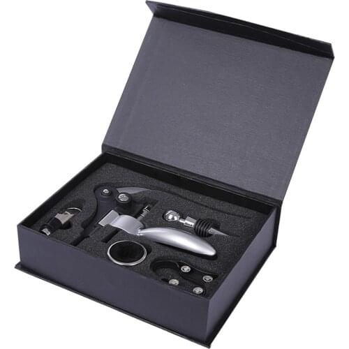 5pcs Wine Bottle Opener Drip Ring Waiter Corkscrew Stopper Barware Tool Set Paper Gift Box