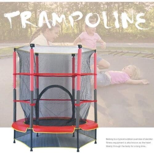 55 Inches Childrens Trampoline Round Mute Fitness Trampoline For Kids With Safety Net Babys Mobile Park Household Elastic Bed