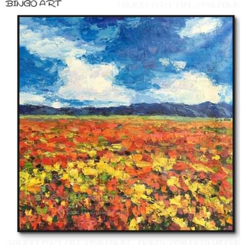 Free Shipping Hand-painted Knife Flowers Landscape Oil Painting on Canvas Colorful Landscape Acrylic Painting for Living Room