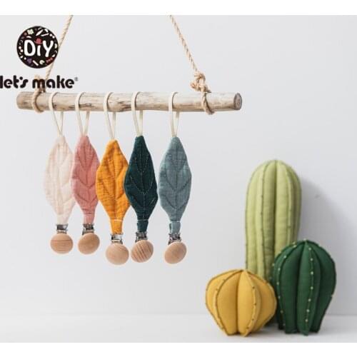 LetS Make Baby Teether Toys Leaf Pacifier Clip Bracelet Newborn Pure Color Personalized For Nipples Cotton Nipple Chain