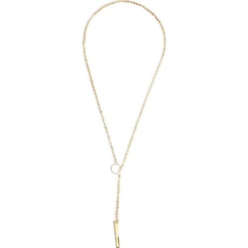 Plated Open Circle With Bar Lariat Necklace With Bar Round Cylindrical Pendant Adjustable Long Necklaces Chain For Women