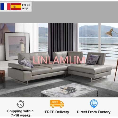 Living room Sofa functional genuine leather couch Nordic L shape corner sofa backrest and armrest adjustable stainless steel leg