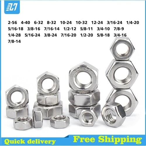 Inch Hex Hexagon Nut Jam Nut 2-56 4-40 6-32 8-32 10-24 10-32 12-24 3/16 5/16 1/4 3/8 7/16 1/2 5/8 3/4 7/16 304 Stainless Steel