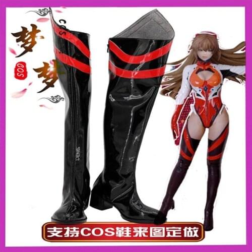 EVA Asuka Cosplay Shoes Black high Boots customize free shipping A