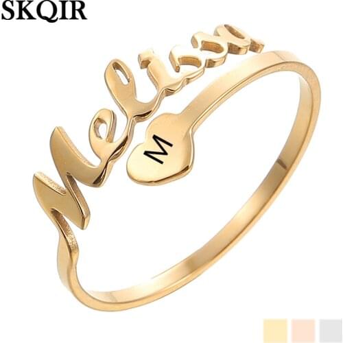 Customized Love Heart Rings for Women Men Personlized Custom Name Engraved initial Word Rings Nameplate Finger Jewelry Gift