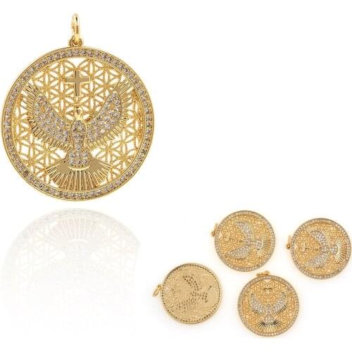 Ins Cold Wind Hip Hop Ornament Eagle Cross Pendant With Color Drop Oil Round Geometric Punk Style Hollow-Out