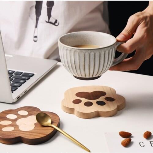Creative Cartoon Solid Wood Cats Paw Cup Mat Black Walnut Maple Household Table Coasters Anti Scald Wood Heat Insulation Pad