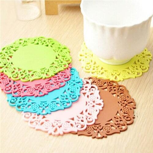 Hollow Lace Flower Design Round Silicone Table Cups Coaster Heat Resistant Pads ALI88