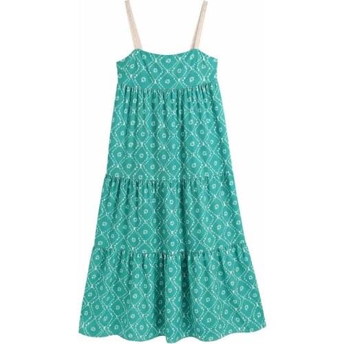 Summer womens casual print stitching loose suspender dress