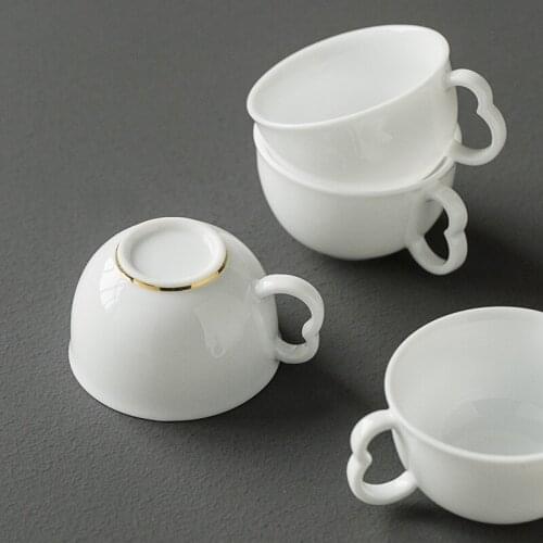 Sweet Ceramic Whiteware Tea Cup High White Teacup Ear Cups Stroke Kung Fu Tea Set Fragrance-Smelling Cup Direct Ceramic Teacups