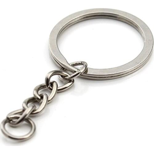 20pcs/lot Fashion Zinc Alloy Rhodium Color Key Ring Key Chain 60mm Long Round Women Keychain Ring Llavero Hombre