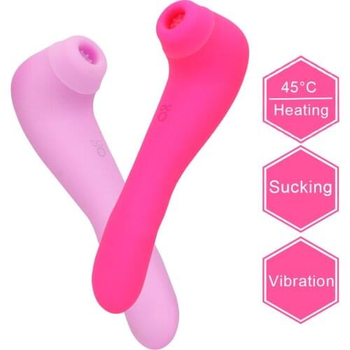 Heating 2 in 1 G-Spot Clitoris Stimulator Nipple Sucker Dildo Vibrator Strong Sucking Vibrator Sex Toys for Women