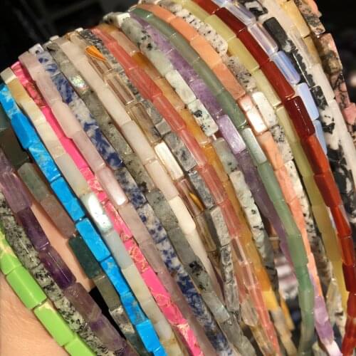 Natural Stone Bead Agates Jades Pink Crystal Loose Square Tube Beads for Jewelry Making DIY Wrap Chakra Bracelet 15" 13x4mm