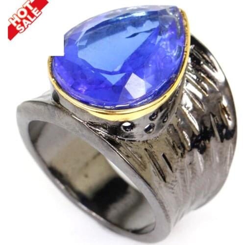 23x20mm Neo-Gothic Vintage Style Created Violet Tanzanite Gift For Man Coolo Black Gold Silver Rings Punk Style