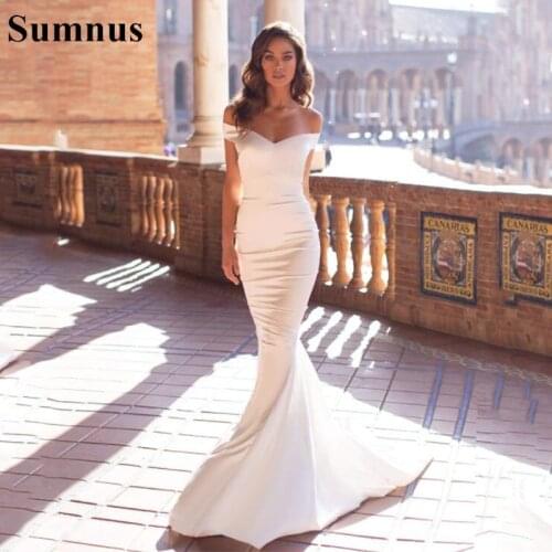 Sumnus Beach Boho Wedding Dress Simple Cheap Off The Shoulder Mermaid Wedding Gowns Sexy Backless Bridal Gowns vestidos de novia