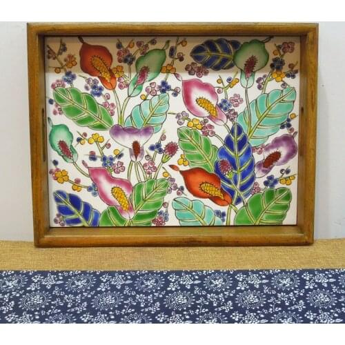 Solid wood tea tray household rectangular modern simple storage tray single-layer hand-painted ceramic coffee cup tea tray