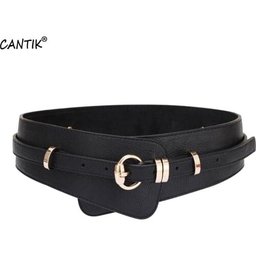CANTIK New Design High Level Quality Cowhide Leather Female Fashion Design Wide Black Waistband Decorative Belt for Women FCA106