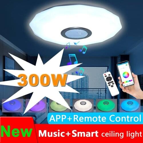 300W RGB LED Music Ceiling Light bluetooth Speaker Lamp Home Party Bedroom 85-265V Remote Dimmable+APP Smart Colorful Light