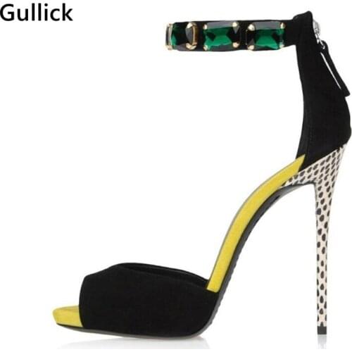 Luxurious Blue Jewelry Decor Ankle Wrapped Woman Sandals Bicolor Black Dot White High Thin Heels Boots Night Club Shoe