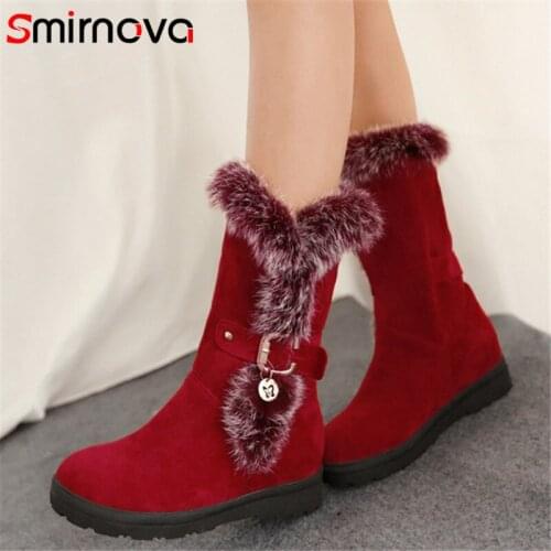 Smirnova 2020 new arrival snow boots women flock round toe buckle winter boots comfortable low heels shoes woman ankle boots