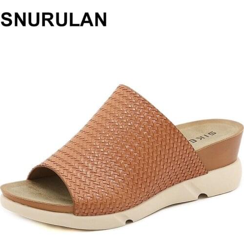 SNURULAN Shoes Woman 2021 Slippers Soft Low Luxury Slides Pantofle On A Wedge Shale Female Beach Platform Comfort Designer New
