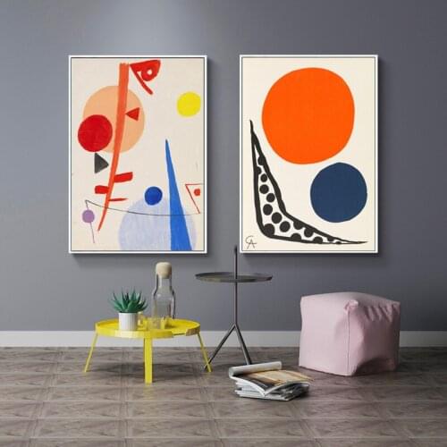 Modern Geometric Abstract Art Shapes Poster and Prints Orange Blue Mid Century Canvas Painting Home Wall Decor