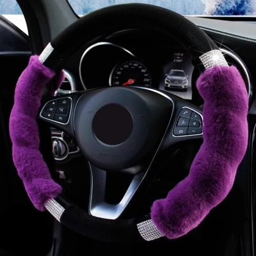 Personality Rhinestones Crystal Car Steering Wheel Cover Short Plush Winter Warm Steering-Cover Bling Car Accessories Interior
