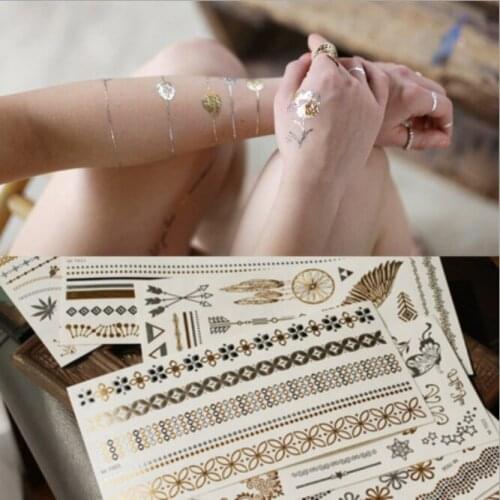 1PC Sexy leaf Temporary Tattoo Women Party Body Arm Art Fake Flash Tattoos Gold Metallic Tattoo Stickers Girl Bracelet Wrist
