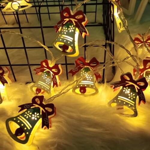 Iron Christmas Bell Fairy Lights LED String Light Battery Power Garland Twinkle Bedroom Home Xmas Holiday Party Decoration