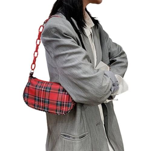 Baguette Shape Women Handbag Female Plaid Striped Shoulder Bag Fashion Splice Designer Luxury Underarm Bag Clutch Phone Bags