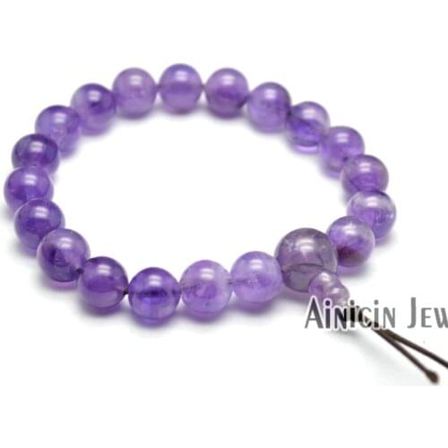 10pcs Natural Semi-precious Stone Purple Color Crystal 10mm Round Beads Strand Prayer Mala Bracelets 7.5'' For Men and Women