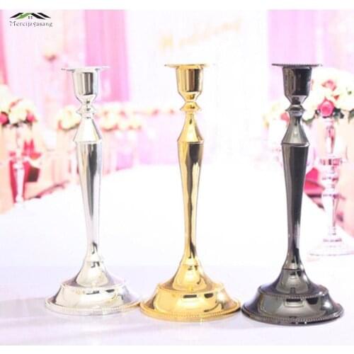 10PCS/LOT Metal Silver/Gold Plated Candle Holders 1-Arms Stand Zinc Alloy High Quality Pillar For Wedding Portavelas Candelabra