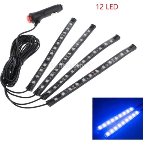 12 LED Car Strobe RGB LED 4 Strip Light Decorative Lamp Interior