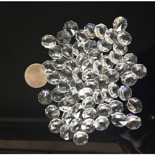 20Pcs 14MM 2 Hole Clear Octagon Crystal Glass Bead Chandelier Chain Lamp Prism DIY Spacer Faceted