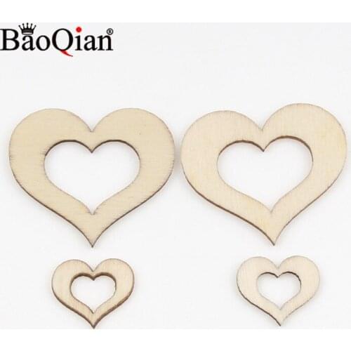 20pcs/lot Natural Wooden Scrapbook Wooden Hollow Heart-Shaped Handmade Crafts Diy Home Wedding Decoration Accessories