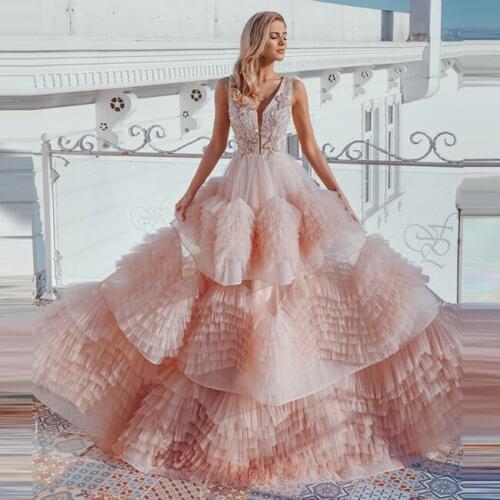 2021 Chic Girls Prom Dresses Puffy Tiered Tulle Show Formal Dress Evening dress Party Gowns Robe de Abendkleider Custom