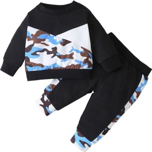 2021 Baby Cartoon Sets Baby Fashion Camouflage Cotton Jacket Pants Set Ins