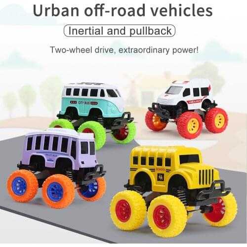 4 Styles Mini Alloy Off-Road Vehicle Toys School Bus Model Diecast Pull Back Sliding Car Toy for Boys Kids Gift