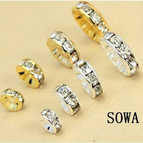 Free Shipping Size 6/8 /10/12mm Diameter 50pcs/bag Spacer Silver Plated Rondelle Rhinestone Loose Crystal Beads Jewelry Findings