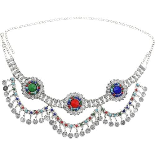 Fashion Hot Sale Bohemian Retro Silver Plated Coin Tassel Waist Chain Belly Body Chain Dance Jewelry