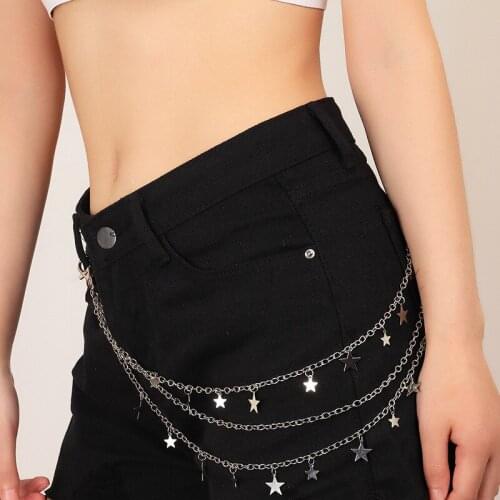 Punk Metal Stars Pendant Pants Chain Hip-Hop Trendy Multilayer Chain Belt Key Chain Waist Pants Chain Women Clothing Accessories