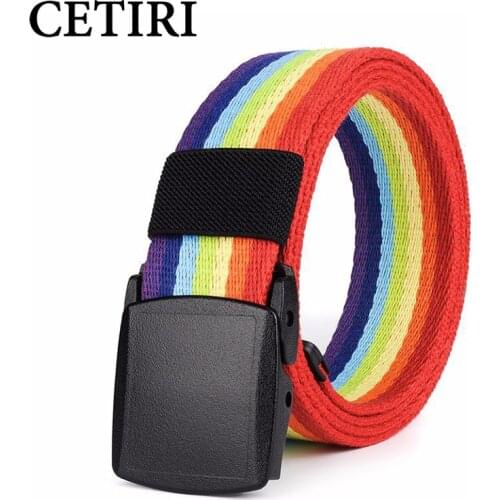CETIRI 3.7cm Hypoallergenic Belt Buckle Rainbow Canvas Belt Luxury Brand Men Women Military Belt Jeans Casual Straps ceintures