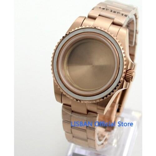 Lisban 40mm Watch Case Whole Rose Gold Coated Material Watch Band Fit ETA 2836 MIYOTA Movement Sapphire Glass