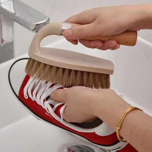 Daily Cleaning Brush Multifunctional Cloth Brush Durable Wooden Handle Shoes Brush Stiff Bristles Scrub Brush for Bathroom