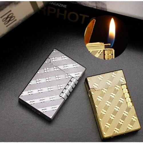 Personalized Double-sided grid Fashion Butane inflatable gas Cigarette lighter New Ultrathin Cool Boyfriend husband holiday Gift