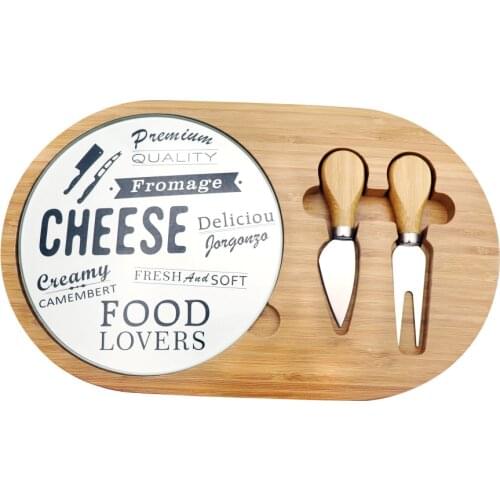 Jaswehome Cheese Board Set of 4 Bamboo Cheese Serving Board Glass Cutting Board With Built-in Cheese Knife